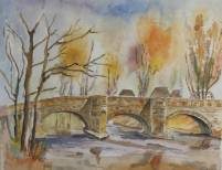 Br&uuml;cke am Fluss ~ 32 x 26 cm ~ Aquarellfarben auf Papier