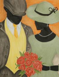 Paar mit Rosen ~ 53 x 41 cm ~ Pastelle auf Papier