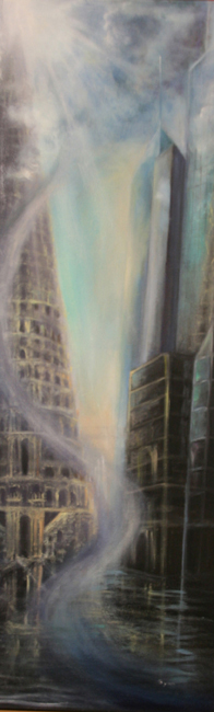 Schlucht V Turm zu Babel versus Wolkenkratzer ~ 30 x 90 cm ~ Oel auf Leinwand 2013