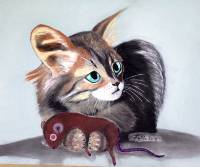 Spielende Katze ~ 50 - 60 cm ~ Pastellekreide auf Papier