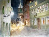 Stadt bei Nacht ~ 45 x 35 cm ~ Aquarell auf Papier