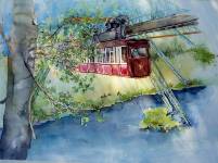 4. Schwebebahn an der Huehnefeldstrasse ~ ca. 48 x 59 cm ~ Aquarell auf Aquarellpapier